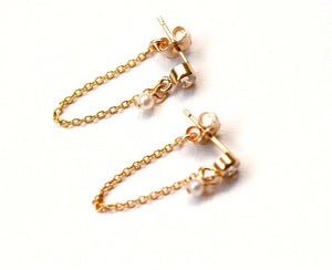 Pearl Zircon Chain Earrings