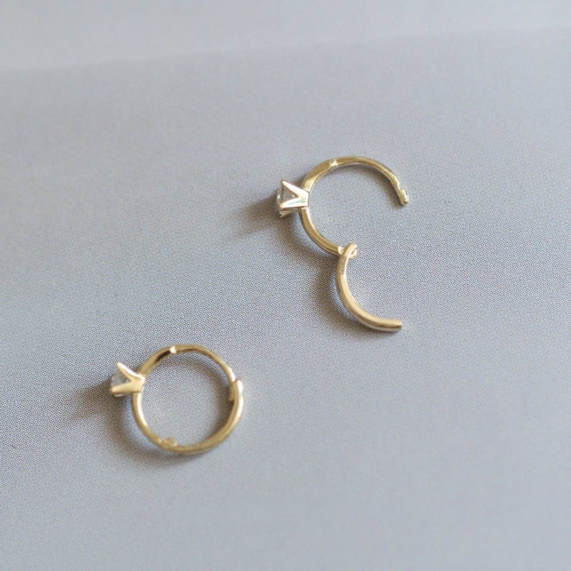 Tiny 9 Karat Gold Zircon Hoop Earrings