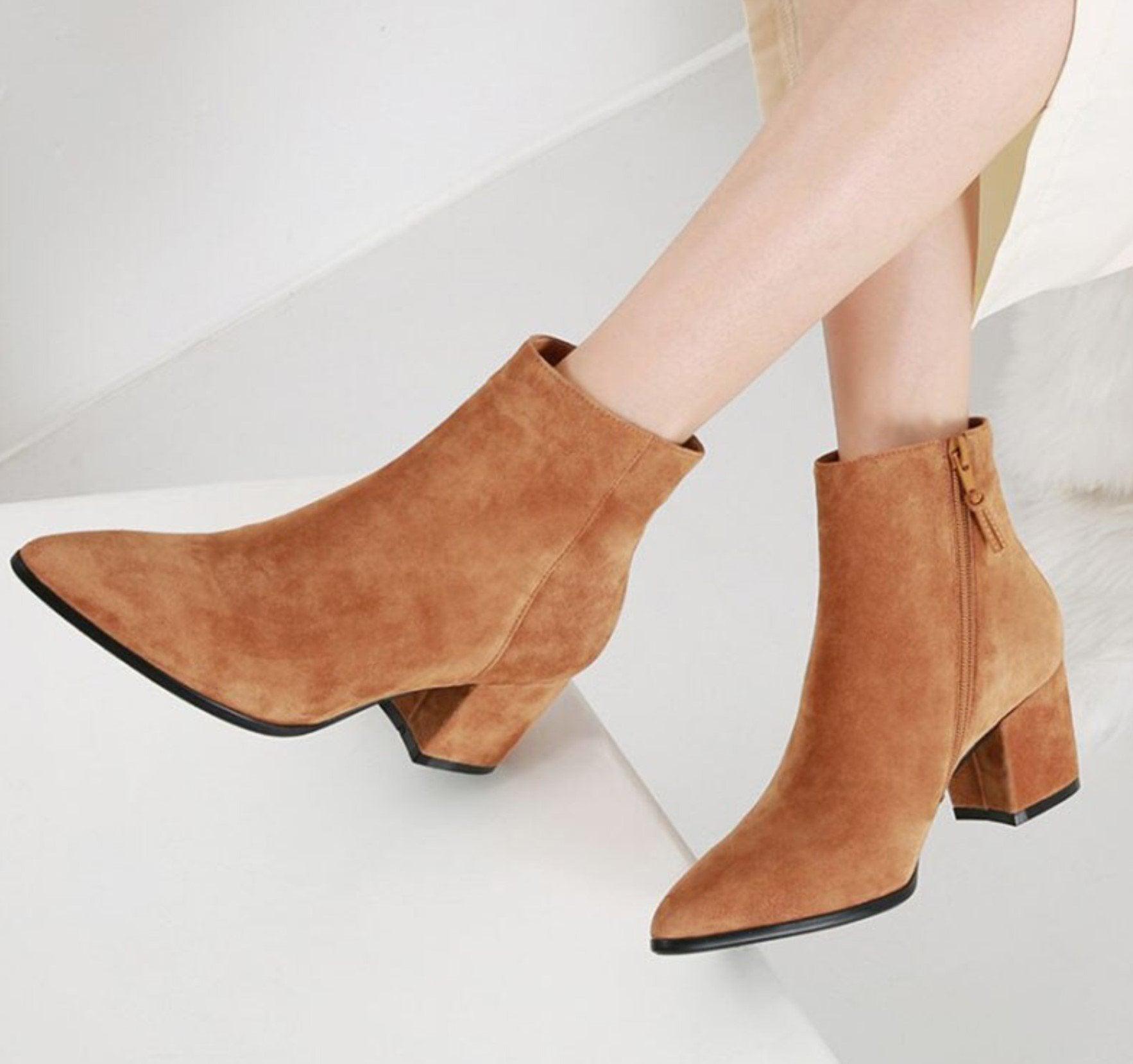 Pointed Toe Suede Ankle Boots