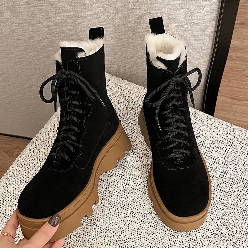 Suede Platform Cross-tried Ankle Boots