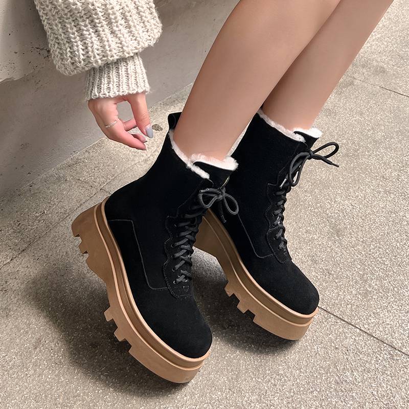 Suede Platform Cross-tried Ankle Boots