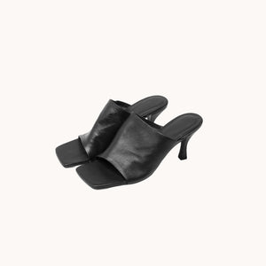 Soft Leather Mules With Thin Heel