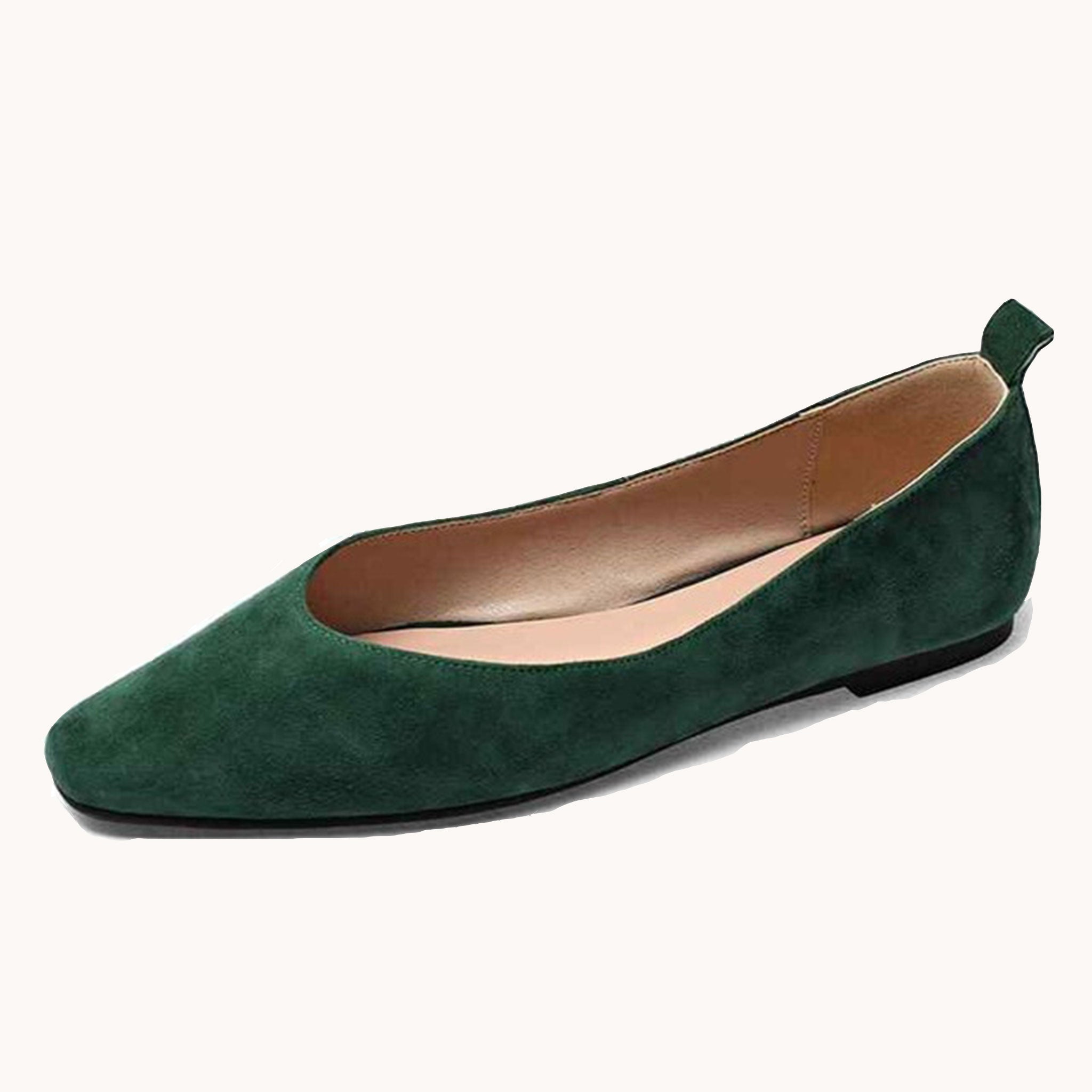 Suede Square Toe Flats Green