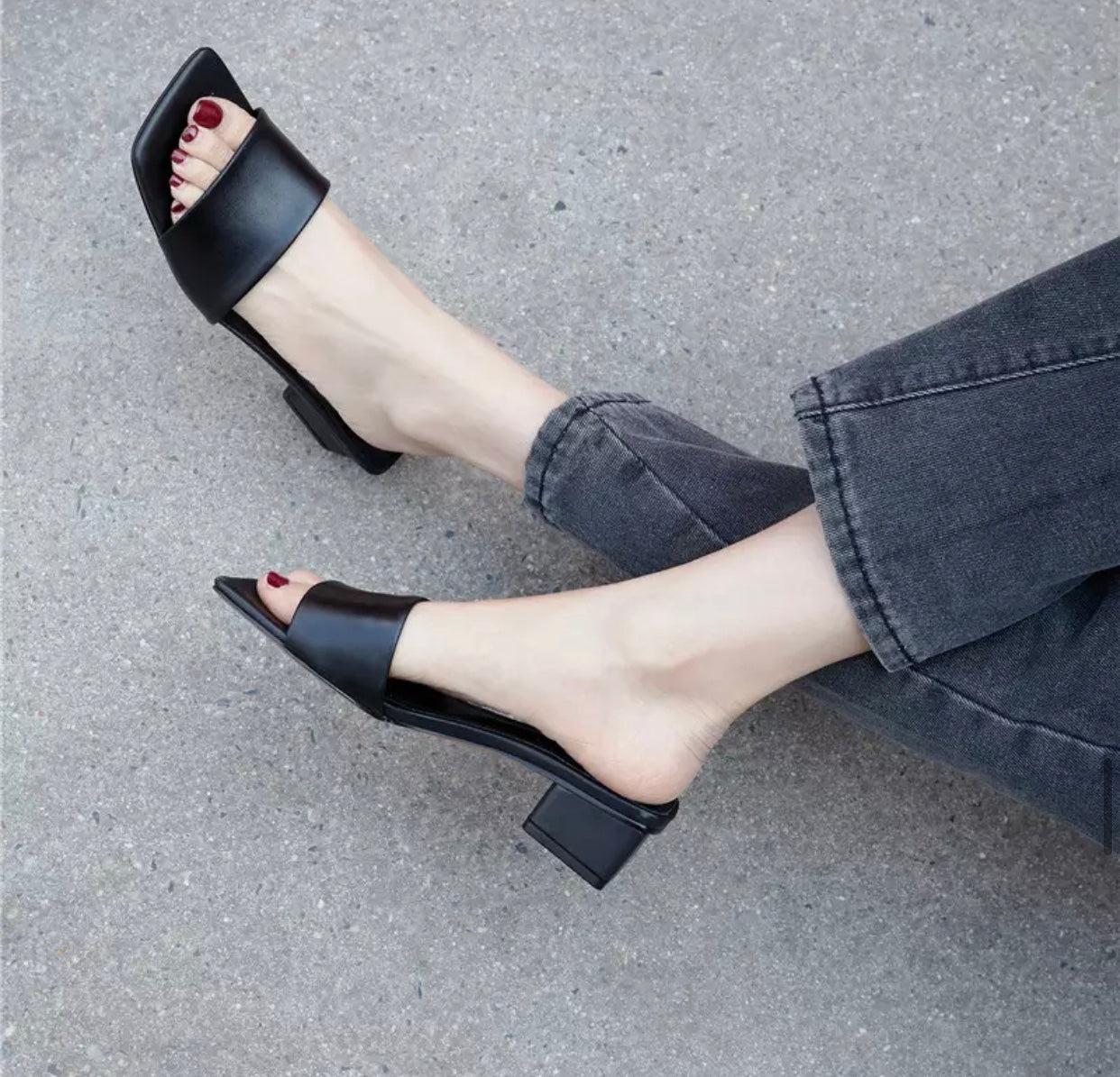 Square Leather Mules