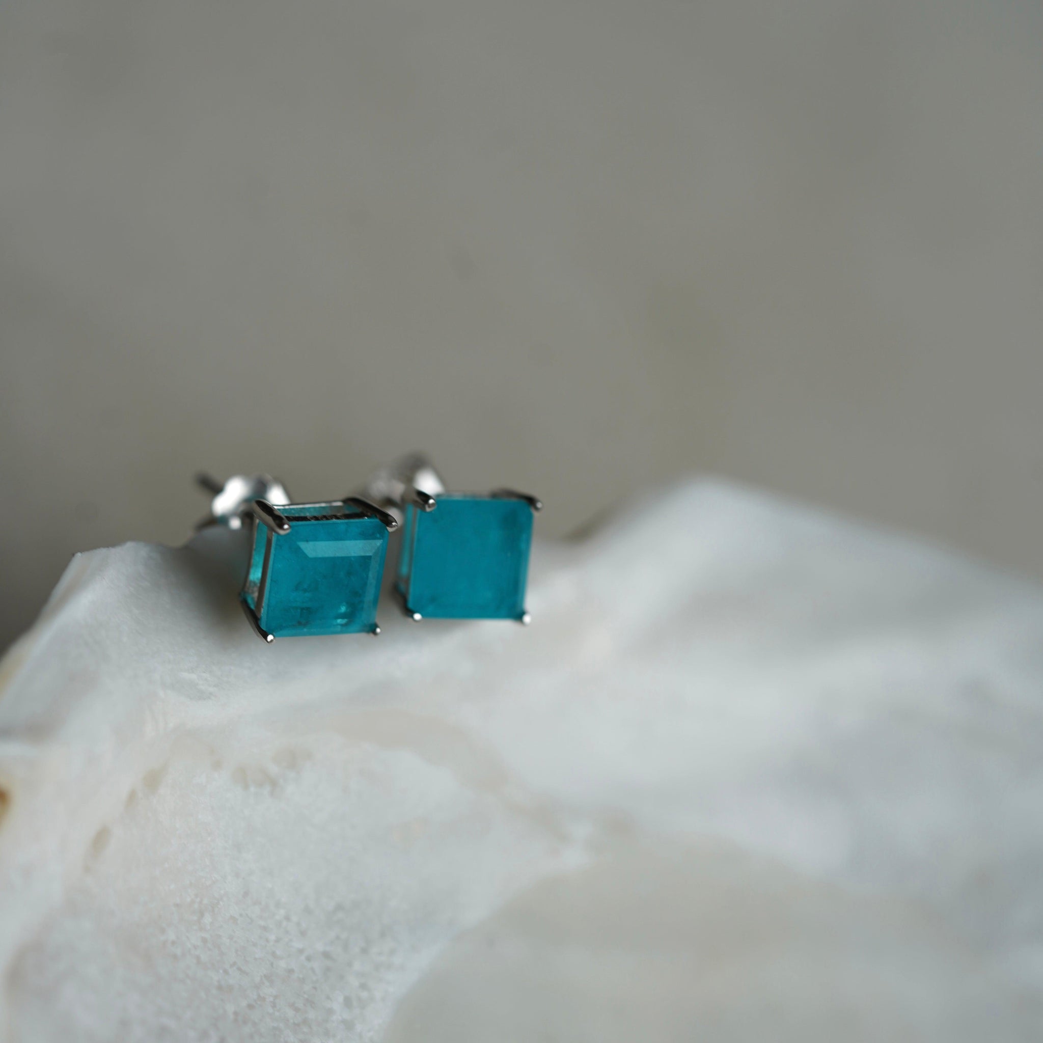 Sterling Silver Square Stone Earrings