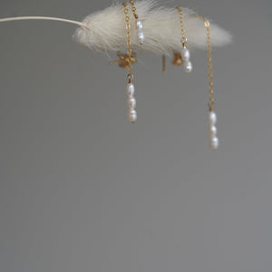 Tiny Rice Pearl Double Chain Drop Earrings