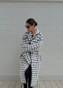 Double-Breasted Black & White Wool Coat
