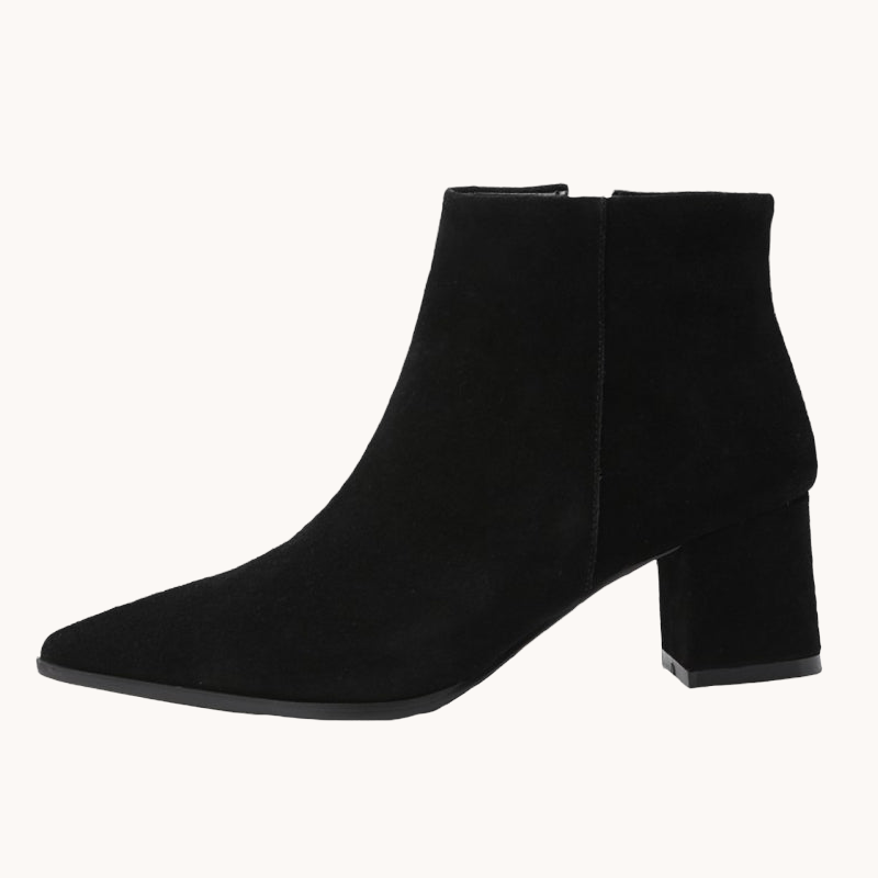 Pointed Toe Suede Ankle Boots Black