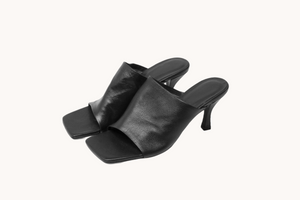 Soft Leather Mules With Thin Heel Black