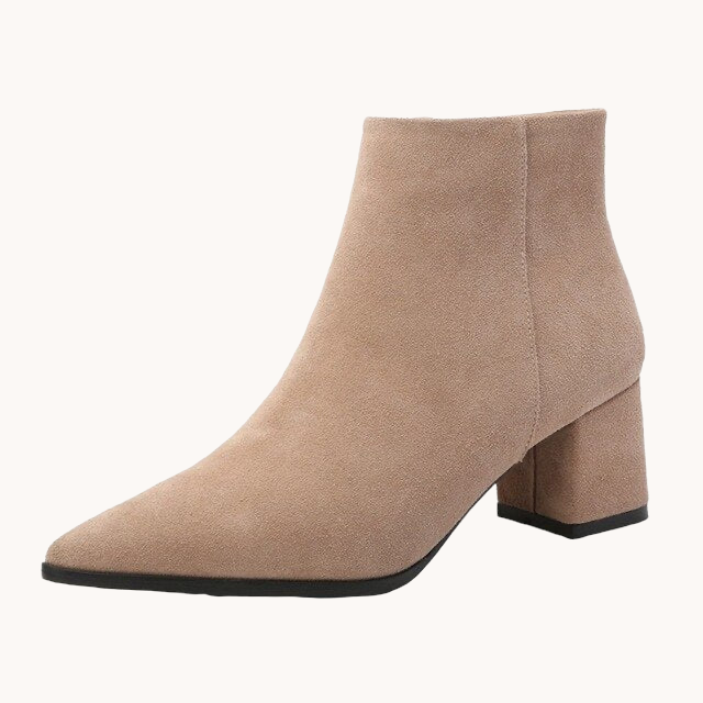Pointed Toe Suede Ankle Boots Beige