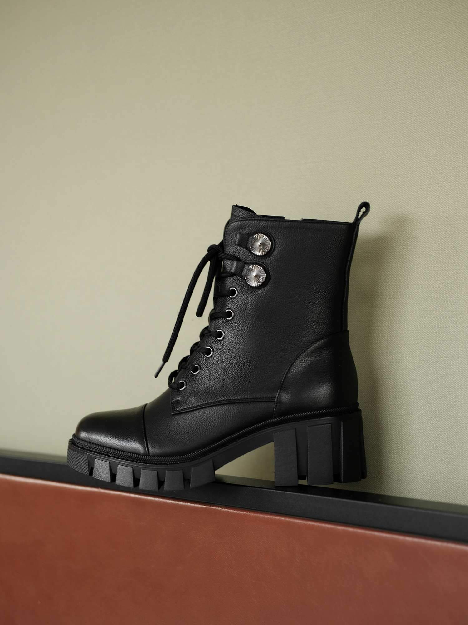 Handmade Leather Cross-Tied Platform Boots