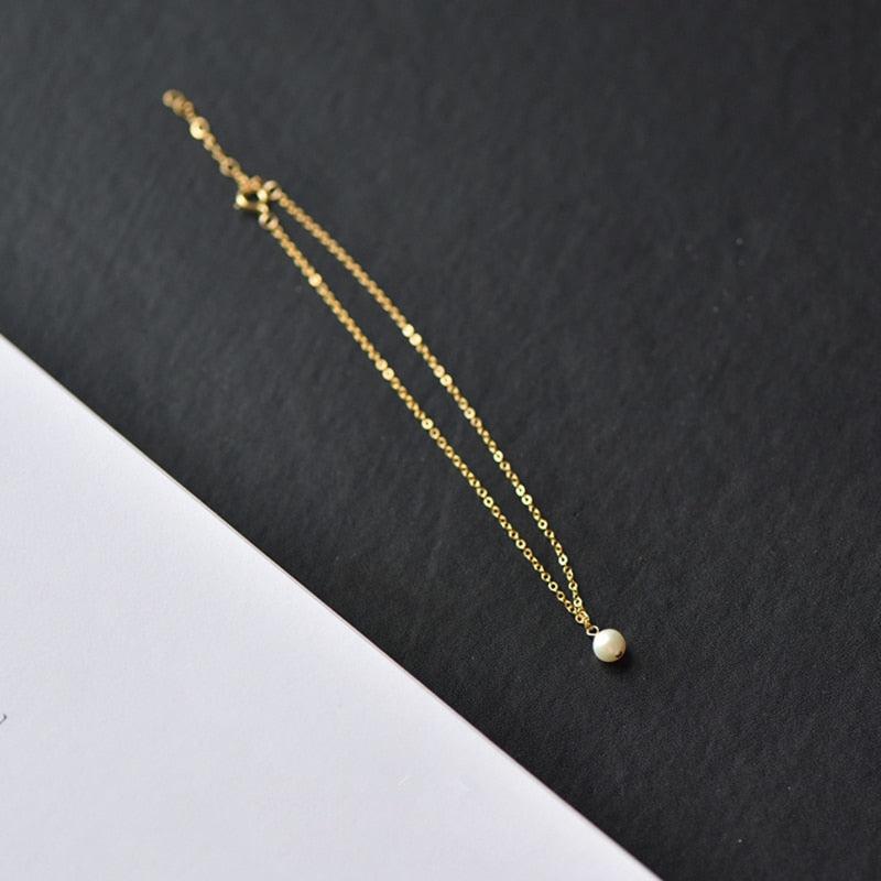 Gold Anklet With Mini Pearl Pendant