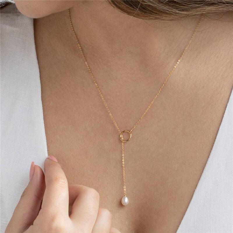 Handmade Pearl Pendant Gold Necklace