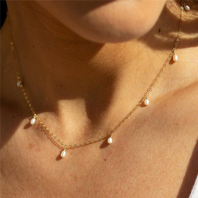 Handgefertigte Perlen Anhänger Gold Halskette – R O S Y L E I A ®