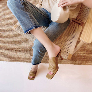 Soft Leather Mules With Thin Heel